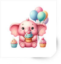Thumbnail for Cute Pink Elephant Birthday Sticker | Cupcakes & Balloons Vinyl Decal | Kids Party Gift