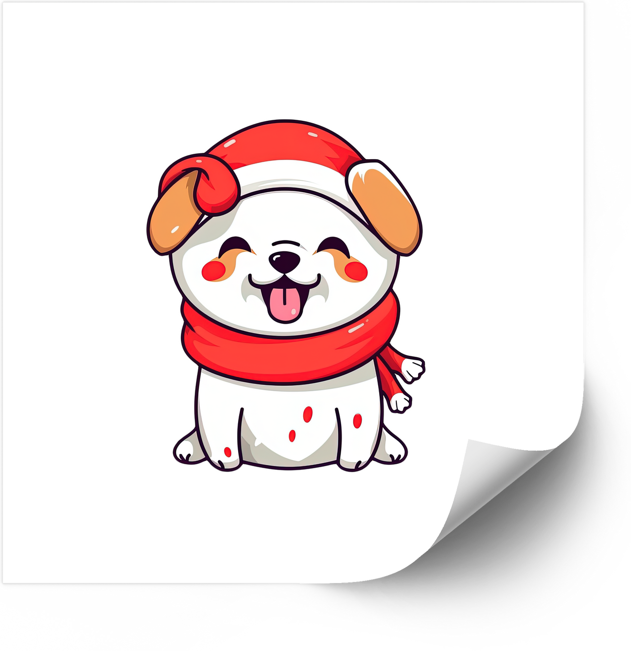 Christmas White Puppy Santa Sticker | Kawaii Holiday Dog Vinyl Decal