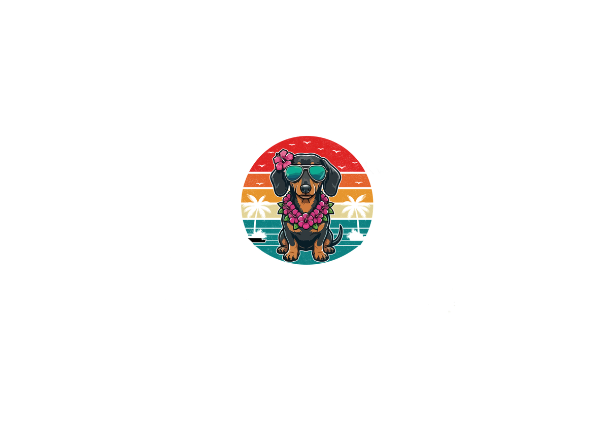 Hawaiian Dachshund Throw Pillow | Retro Sunset Beach Dog Decorative Pillow | Wiener Dog Lover Gift