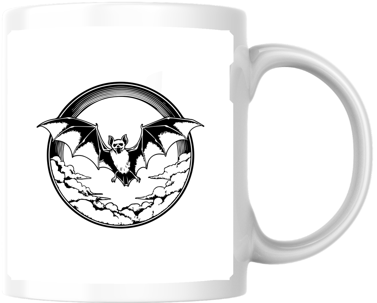 Flying Bat Emblem Mug | Black & White Gothic Bat Coffee Mug | Halloween Spooky Gift