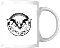 Thumbnail for Flying Bat Emblem Mug | Black & White Gothic Bat Coffee Mug | Halloween Spooky Gift