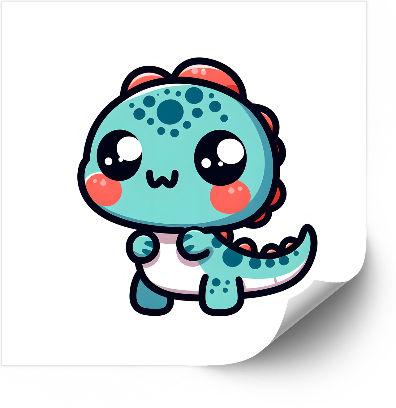 Baby Dino With Red Spikes Sticker | Kawaii Cute Dinosaur Vinyl Decal