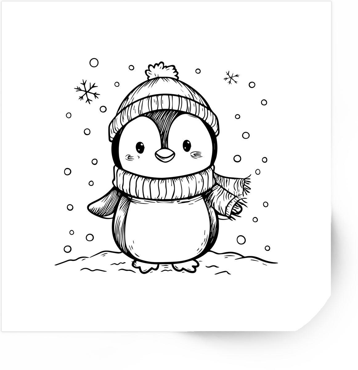 Winter Penguin Sticker | Cute Hand-Drawn Snowy Penguin Vinyl Decal | Christmas Holiday Gift
