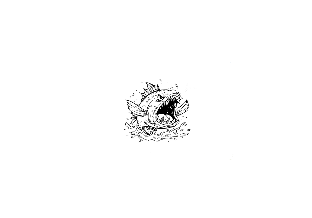 Angry Fish Throw Pillow | Bold Black & White Splashing Fish Decorative Pillow | Fishing Angler Gift