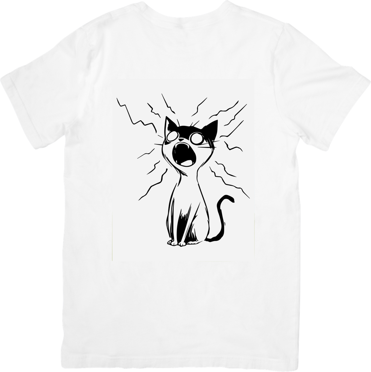Shocked Cat T-Shirt | Funny Black & White Static Kitty Graphic Tee | Cat Lover Humor Gift