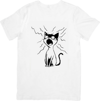 Thumbnail for Shocked Cat T-Shirt | Funny Black & White Static Kitty Graphic Tee | Cat Lover Humor Gift