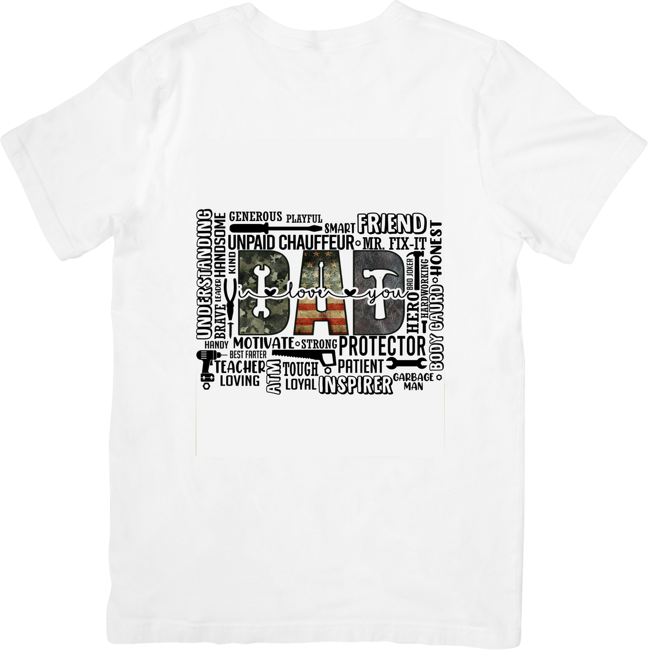 Dad Word Art Camo T-Shirt | Vintage Father Appreciation Graphic Tee | Father's Day Gift