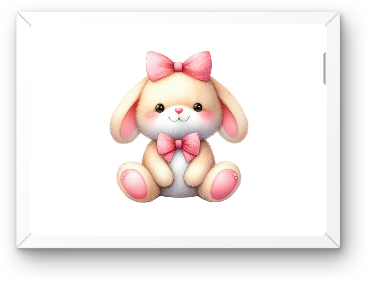 Cute Bunny With Bow Wall Art | Kawaii Watercolor Rabbit Print | Kids Nursery Gift