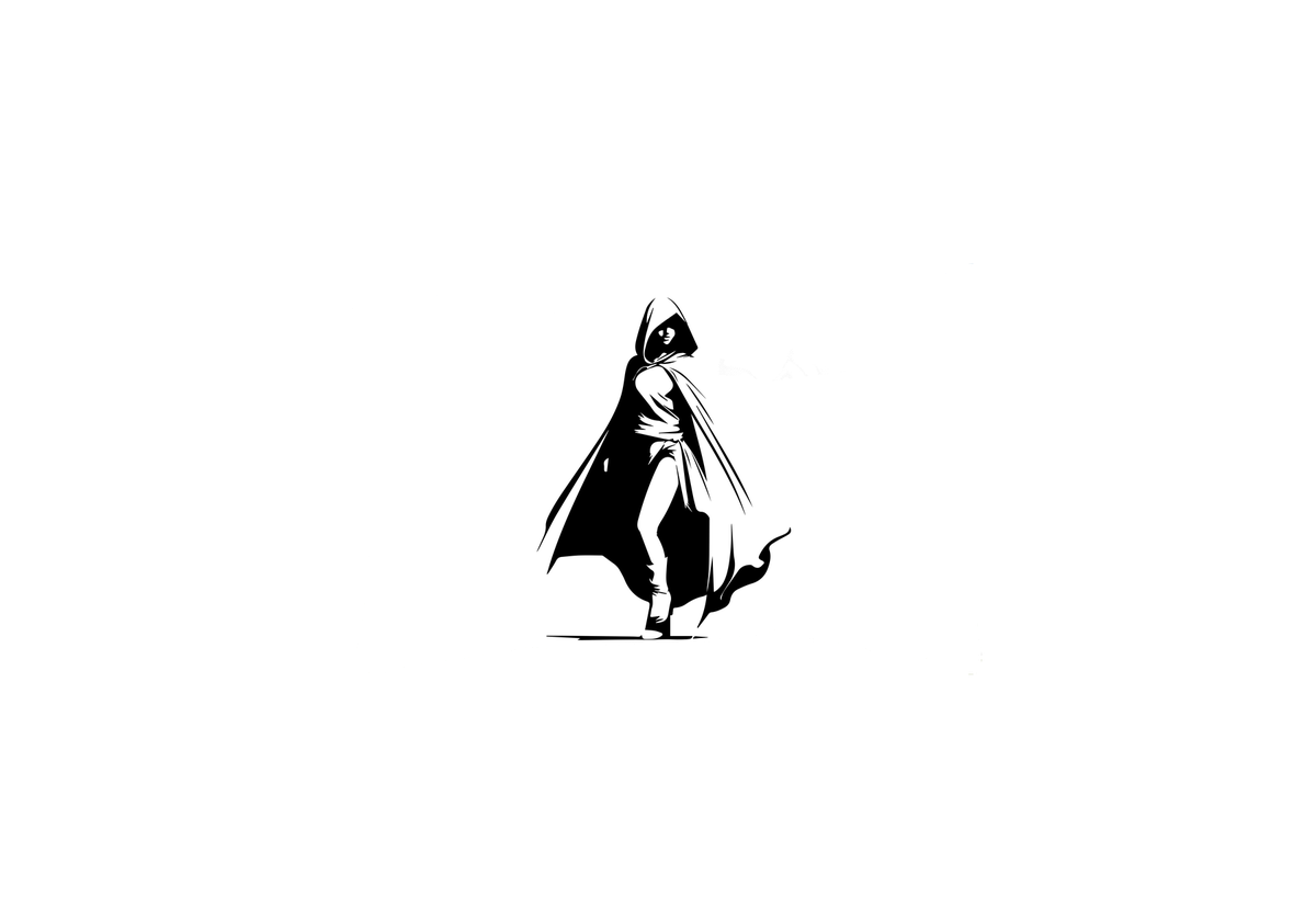 Hooded Figure Throw Pillow | Minimalist Black & White Cloaked Silhouette Decorative Pillow | Mysterious Art Gift