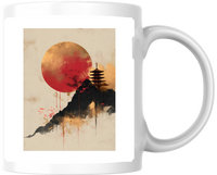 Thumbnail for Japanese Pagoda Sunset Mug | Red Sun Ink Wash Coffee Mug | Zen Asian Art Gift
