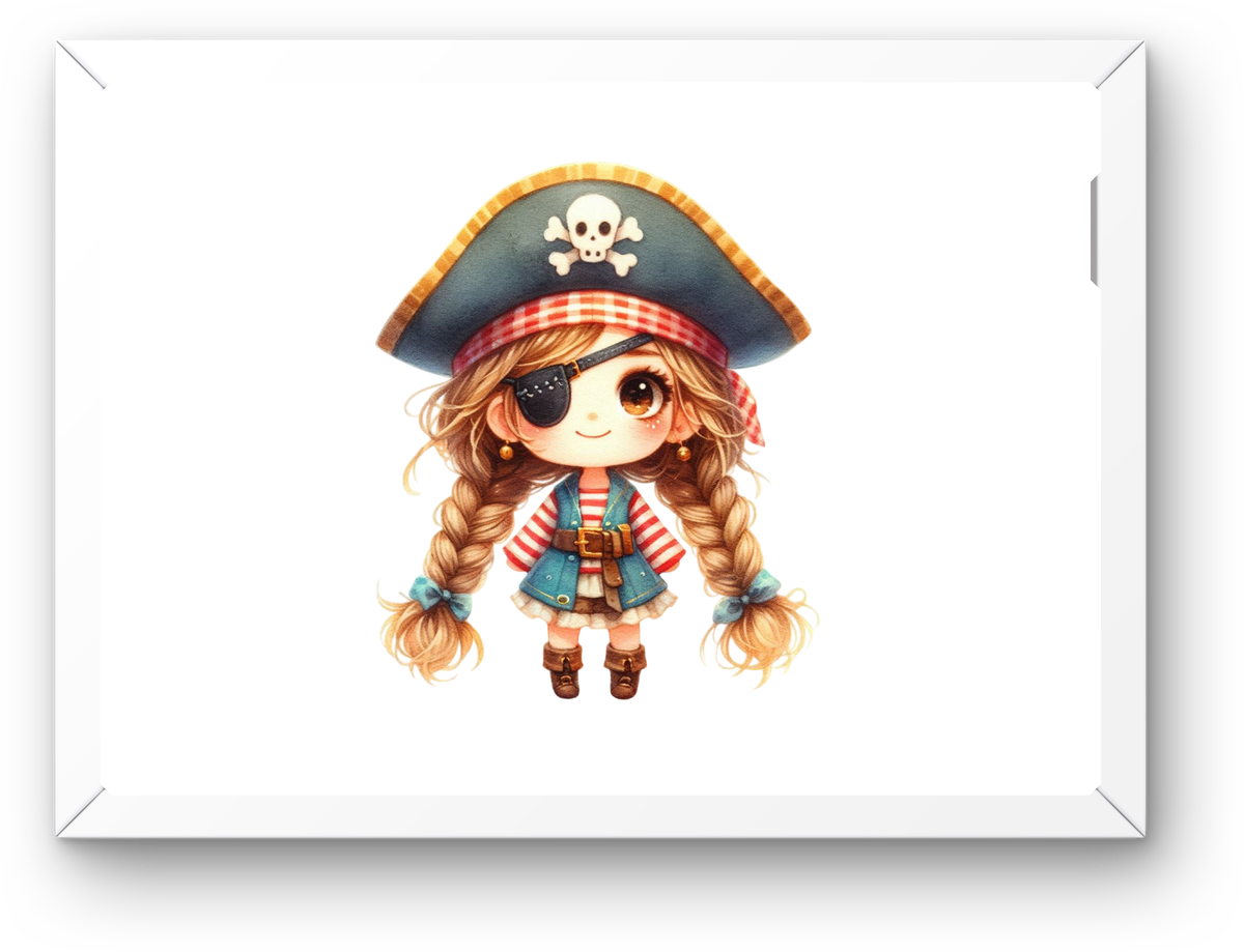 Cute Pirate Girl Wall Art | Watercolor Adventure Print | Kids Nursery Playroom Gift