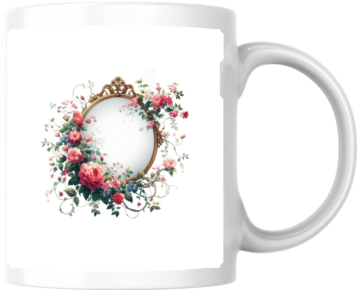 Vintage Rose Frame Mug | Floral Mirror Coffee Mug | Romantic Cottage Gift