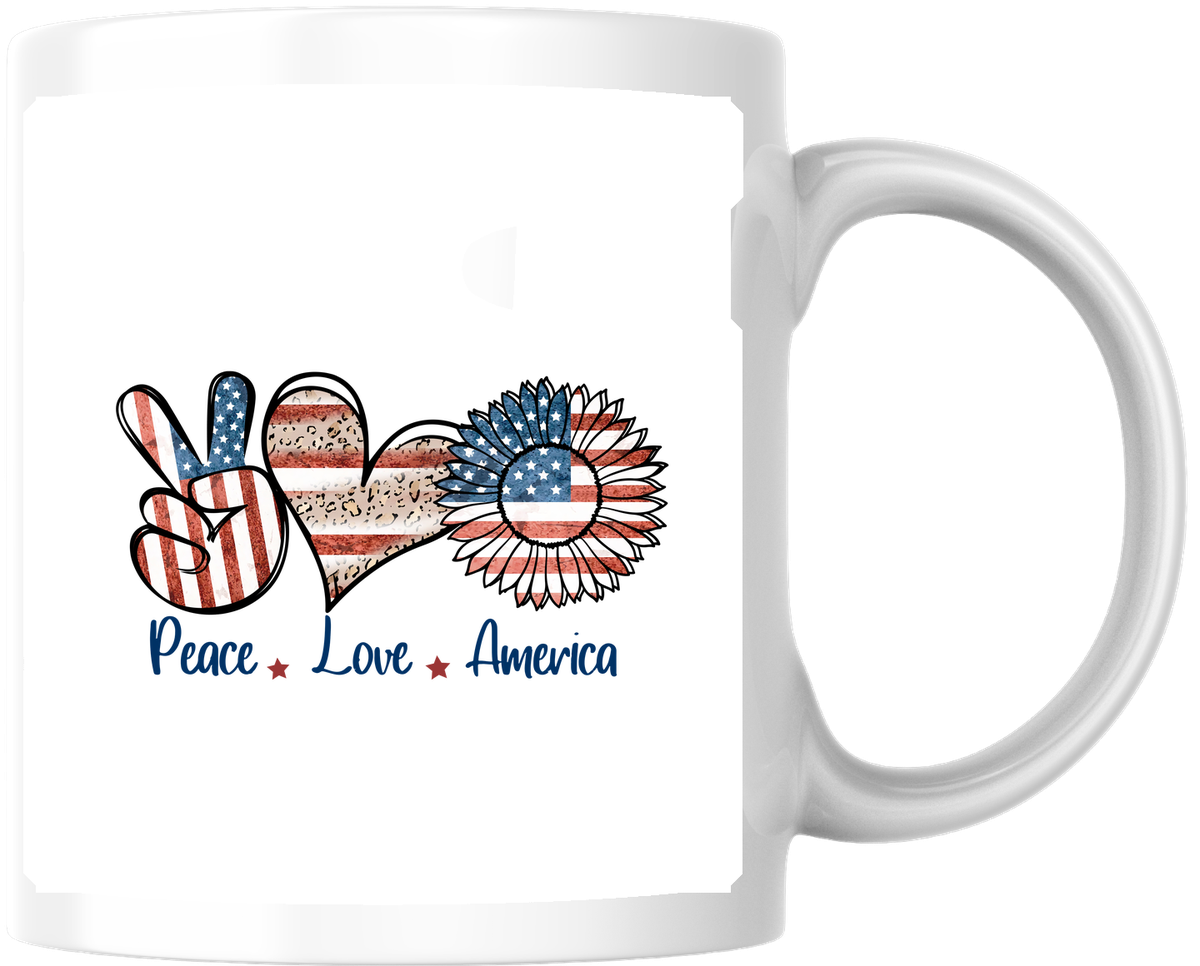 Peace Love America Mug | Patriotic Sunflower Coffee Mug | 4th Of July Gift