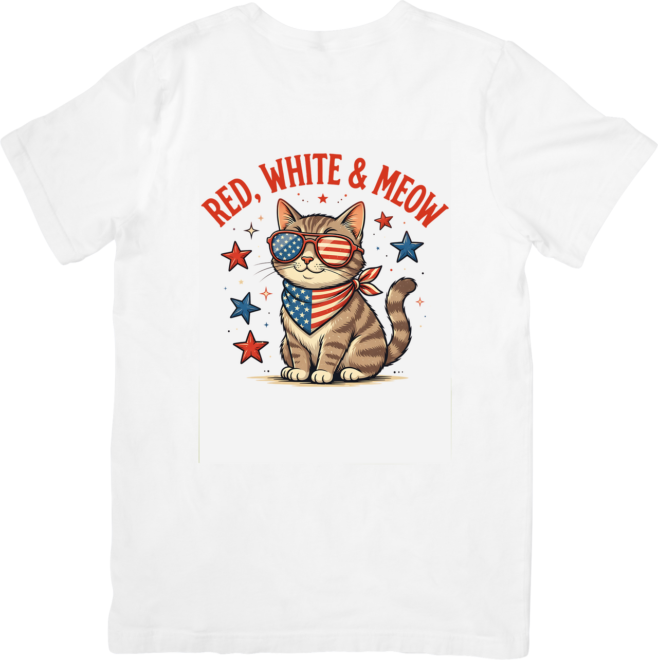 Red White and Meow Cat T-Shirt | Patriotic Funny Cat Lover Graphic Tee | Fourth of July Gift