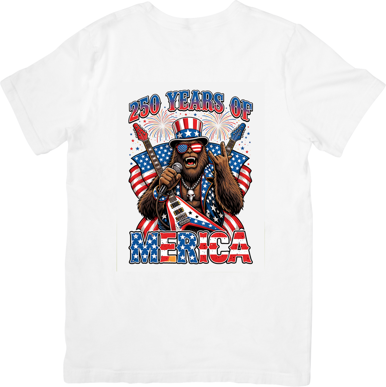 250 Years of Merica Bigfoot T-Shirt | Patriotic Funny Rock Star Graphic Tee | Fourth of July Gift