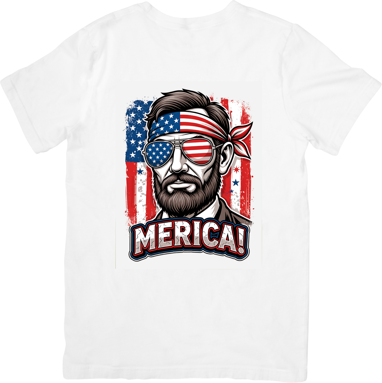 Merica Patriotic Guy T-Shirt | Patriotic Bold American Flag Graphic Tee | Fourth of July Gift
