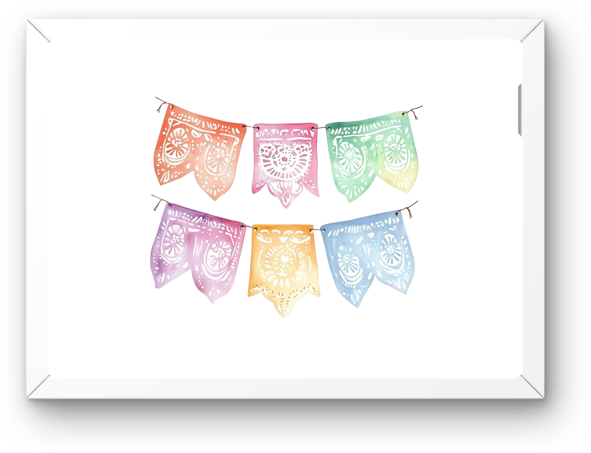 Fiesta Papel Picado Wall Art | Watercolor Mexican Banner Print | Cinco De Mayo Party Gift